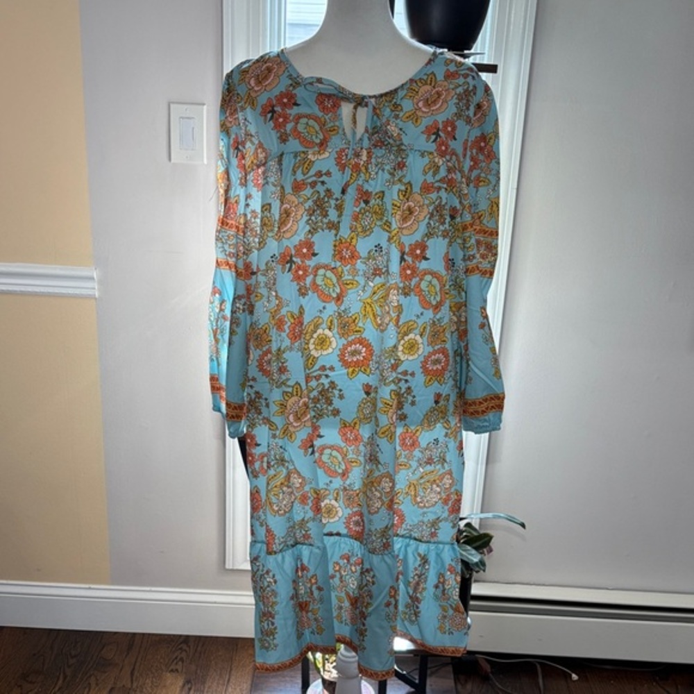 🦒 Floral Bohemian Dress Blue and Orange size XL